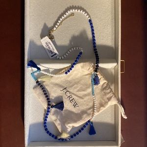 J. Crew Beaded Tassel Blue/White Necklace